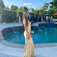 Champagne Straps Mermaid Satin Long Formal Prom Dress Evening Party Dress, DP4694