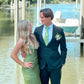 Green V Neck Sheath Satin Long Party Dress Wedding Guest Dress, DP4696