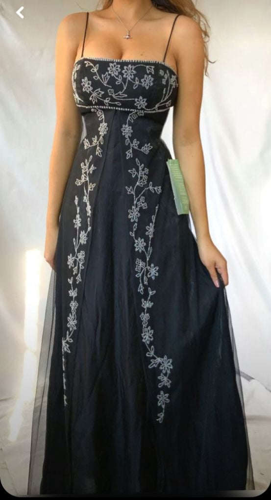 Black Spaghetti Straps A-Line Beading Vintage Long Party Dress Prom Dress, DP4699