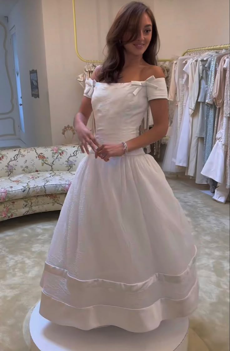 Lovely White Off Shoulder A-Line Wedding Dress Sweet 16 Birthday Dress, DP4704