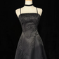 Black Spaghetti Straps A-Line Beading Satin Vintage Long Formal Party Dress, DP4707