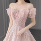 Pink Off Shoulder A-Line Tulle Appliques Long Formal Party Dress, DP4708