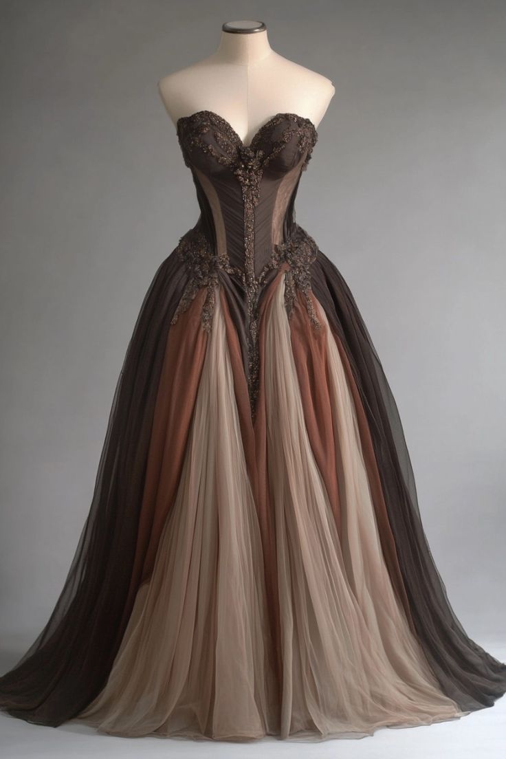 Brown Sweetheart A-Line Chiffon Long Prom Dress Evening Ball Gown, DP4720