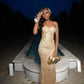 Gold Sweetheart Beading Sequins Mermaid Long Evening Party Dress, DP4740