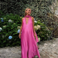 Pink Halter A-Line Satin Long Party Dress Pretty Wedding Guest Dress DP4762