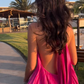Pink Halter A-Line Satin Long Party Dress Pretty Wedding Guest Dress DP4762