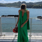 Pink Halter A-Line Satin Long Party Dress Pretty Wedding Guest Dress DP4762