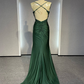 Dark Green Straps Appliques Mermaid Long Formal Prom Dress Party Dress, DP4763