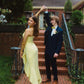 Light Yellow Spaghetti Straps Sheath Satin Ruffles Long Party Dress, DP4768