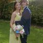 Light Yellow Spaghetti Straps Sheath Satin Ruffles Long Party Dress, DP4768