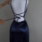 Robe de soirée longue en satin bleu à bretelles spaghetti, robe fourreau simple, DP4777