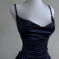 Robe de soirée longue en satin bleu à bretelles spaghetti, robe fourreau simple, DP4777