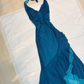 Blue V Neck Halter Mermaid Chiffon Long Prom Dress Vintage Party Dress, DP4790