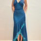 Blue V Neck Halter Mermaid Chiffon Long Prom Dress Vintage Party Dress, DP4790