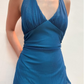 Blue V Neck Halter Mermaid Chiffon Long Prom Dress Vintage Party Dress, DP4790