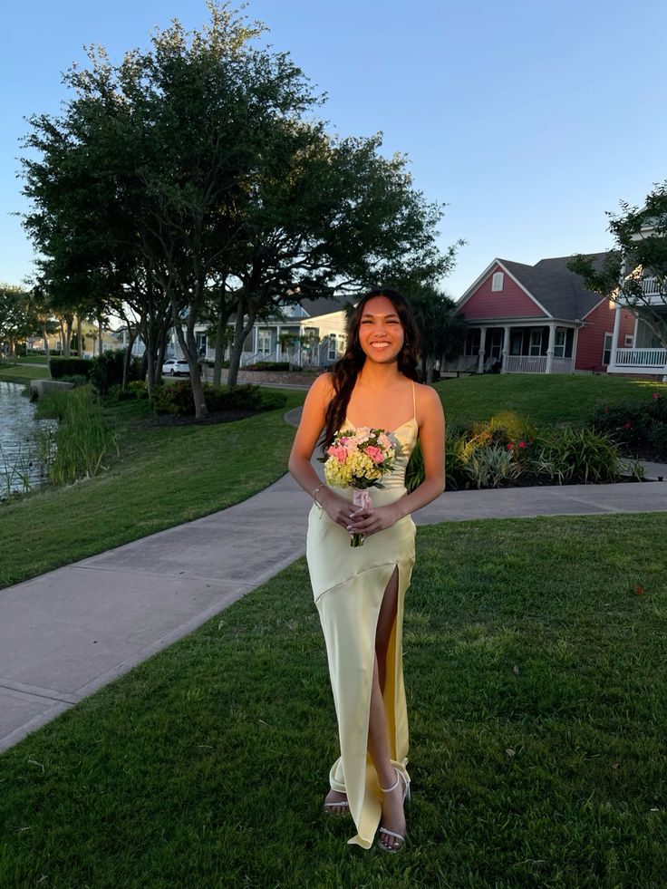 Light Yellow V Neck Straps Sheath Satin Long Party Dress Simple Prom Dress, DP4798