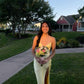 Light Yellow V Neck Straps Sheath Satin Long Party Dress Simple Prom Dress, DP4798