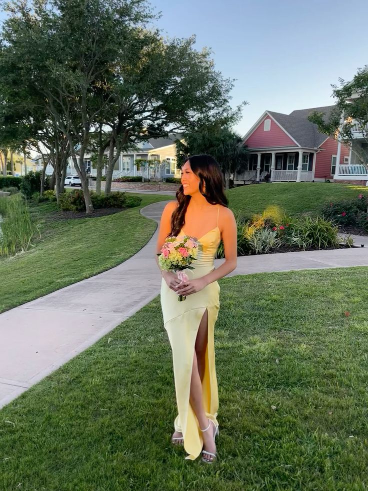 Light Yellow V Neck Straps Sheath Satin Long Party Dress Simple Prom Dress, DP4798