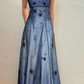 Blue Straps A-Line Beadng Long Prom Dress Vintage Party Dress, DP4815