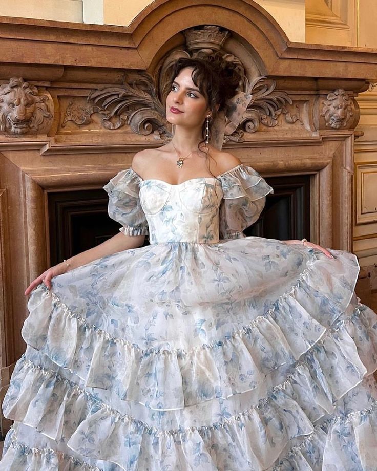 Light Blue A-Line Chiffon Tiered Long Party Dress Princess Birthday Dress, DP4830