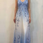 Robe de bal longue style vintage, coupe trapèze, col licou, perles, effet ombré, DP4843