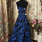 Marineblaues Sweetheart A-Linie Satin Langes Ballkleid Vintage Abendkleid, DP4853