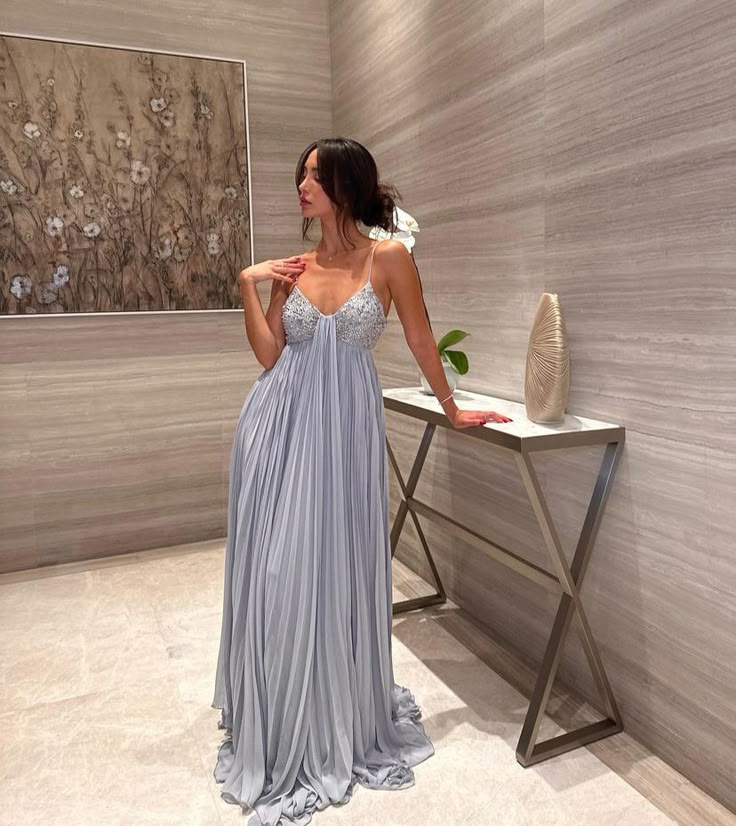 Elegant Spaghetti Straps A-Line Long Formal Party Dress Wedding Guest Dress, DP4860