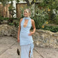 Light Blue V Neck Sheath Chiffon Long Party Dress Wedding Guest Dress, DP4863