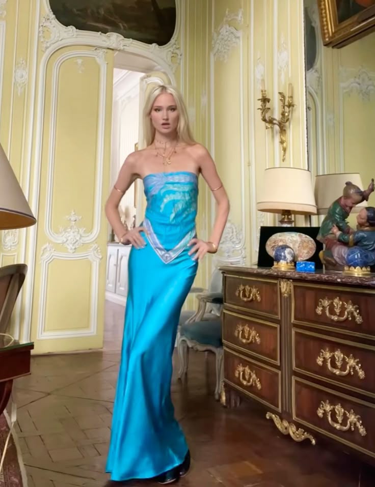 Cute Blue Two Pieces Sheath Satin Long Party Dress Summer Holiday Dress, DP4865