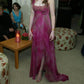 Fuchsia Ombre Straps Beading Chiffon Sheath Long Evening Party Dress, DP4866