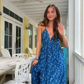 Blue Spaghetti Straps A-Line V Neck Long Party Dress Fashion Beach Dress, DP4870