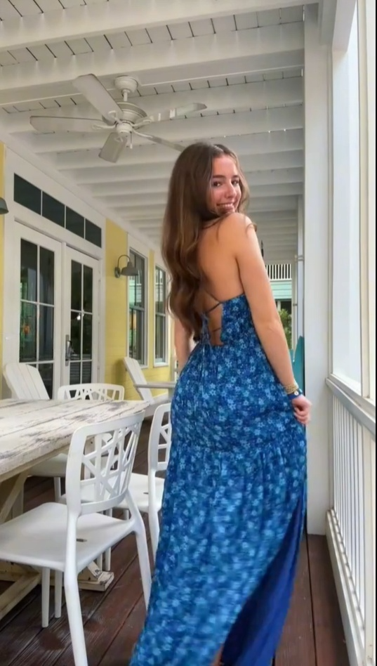 Blue Spaghetti Straps A-Line V Neck Long Party Dress Fashion Beach Dress, DP4870