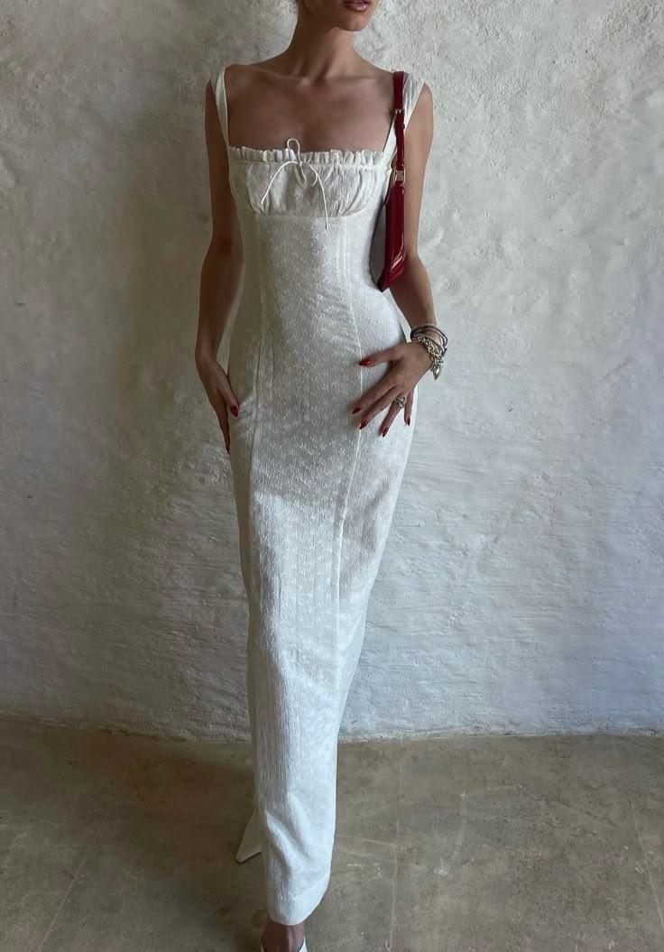 Elegant White Straps Sheath Long Party Dress Chic Birthday Dress, DP4872