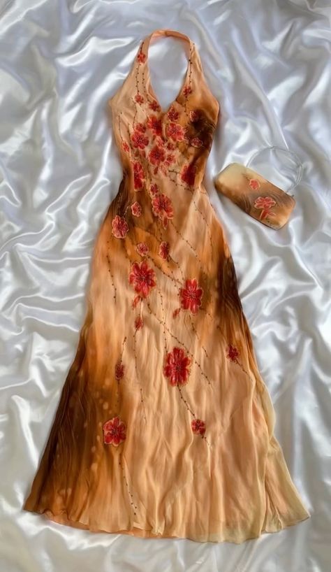 Orange Ombre Halter Sheath Beading Long Party Dress Vintage Evening Dress, DP4878