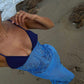 Sexy blaue Träger V-Ausschnitt Etuikleid langes Partykleid Strandkleid, DP4893