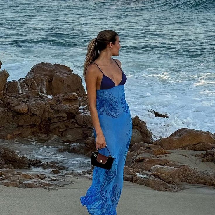 Sexy blaue Träger V-Ausschnitt Etuikleid langes Partykleid Strandkleid, DP4893