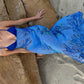Sexy blaue Träger V-Ausschnitt Etuikleid langes Partykleid Strandkleid, DP4893