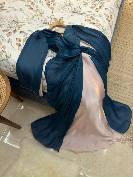 Robe de soirée longue en mousseline bordeaux, col en V, manches longues, coupe trapèze, DP4899