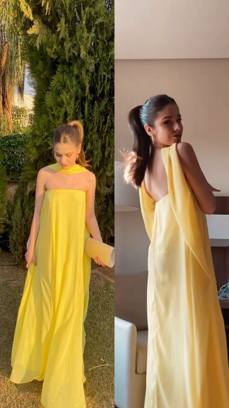 Yellow Halter A-Line Chiffon Long Party Dress Wedding Guest Dress, DP4907