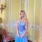 Gorgeous Blue Strapless A-Line Beading Chiffon Long Party Dress Evening Gown, DP4925