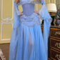 Gorgeous Blue Strapless A-Line Beading Chiffon Long Party Dress Evening Gown, DP4925
