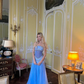 Gorgeous Blue Strapless A-Line Beading Chiffon Long Party Dress Evening Gown, DP4925