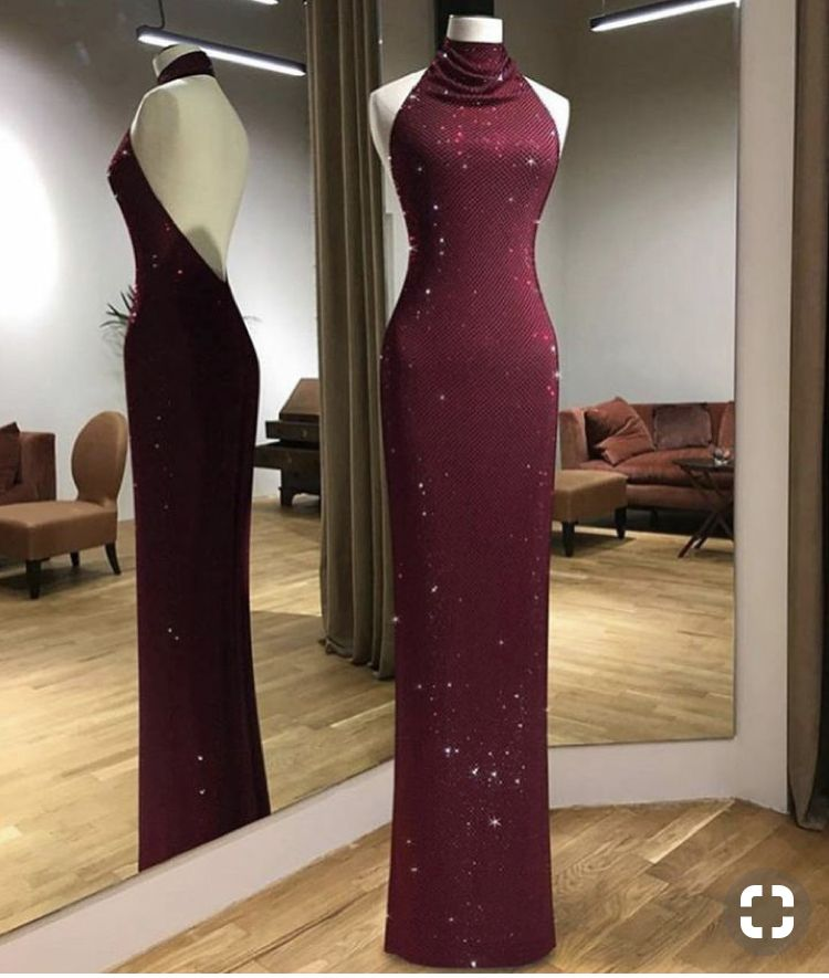Sexy Burgunderrot Neckholder Rückenfreies Meerjungfrau Langes Partykleid Abendkleid, DP4938