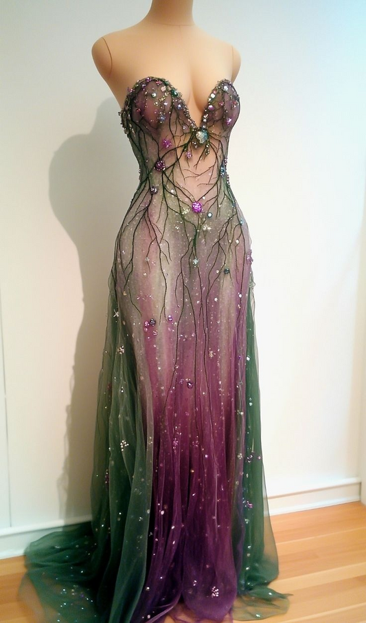 Chic Ombre Sweetheart A-Line Beading Long Party Dress Evening Gown, DP4966