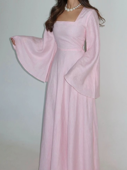 Robe de soirée trapèze rose clair à manches longues, style modeste, DP4970