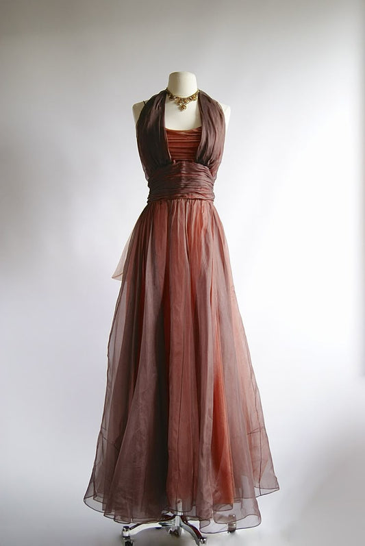 Modest Halter A-Line Long Formal Party Dress Vintage Evening Dress, DP4975