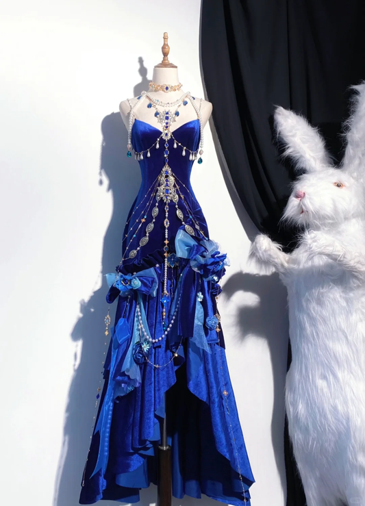 Gorgeous Royal Blue Straps Beading Mermaid Long Party Dress Birthday Outfits, DP5022