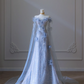 Elegantes blaues schulterfreies A-Linien-Ballkleid, formelles Partykleid, Geburtstagskleid, DP5290