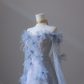 Elegantes blaues schulterfreies A-Linien-Ballkleid, formelles Partykleid, Geburtstagskleid, DP5290