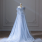 Elegantes blaues schulterfreies A-Linien-Ballkleid, formelles Partykleid, Geburtstagskleid, DP5290